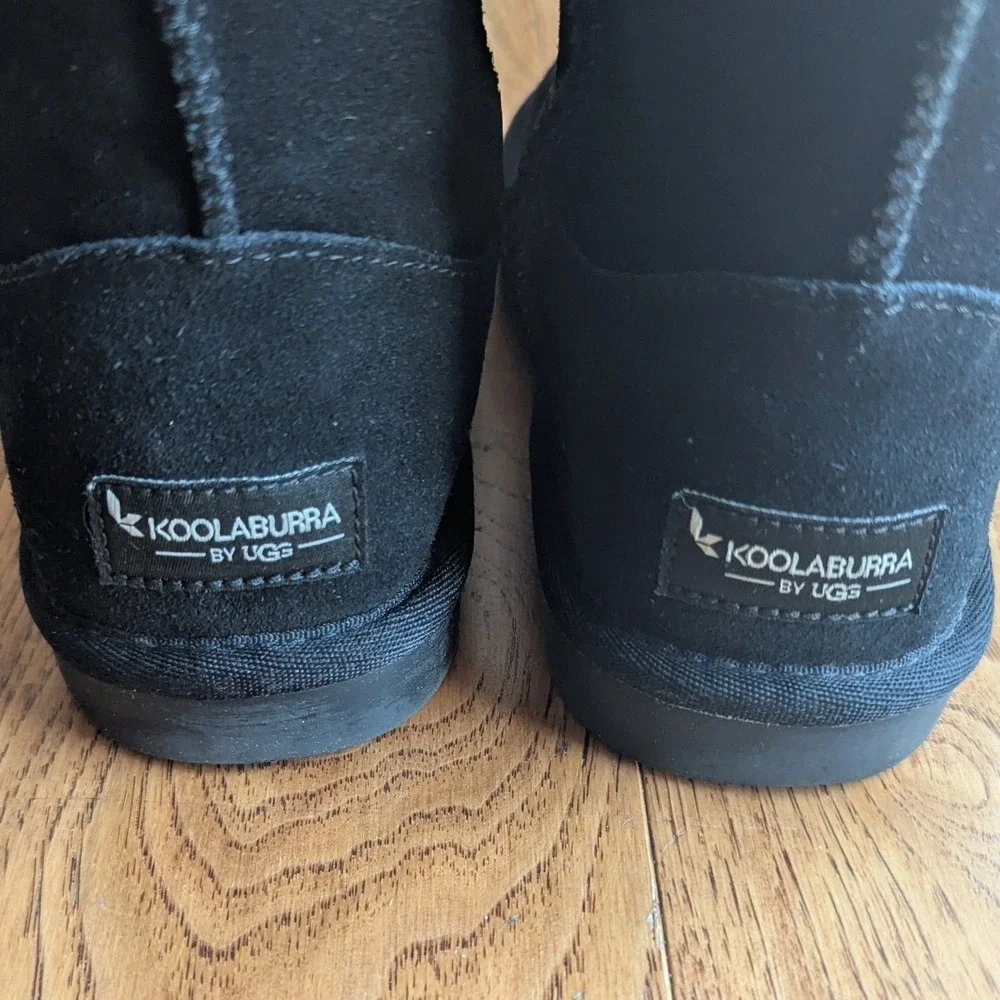 Koolaburra by UGG Victoria Boot Black Suede Bow Kids Sz 3 Sherpa Cozy Faux Fur